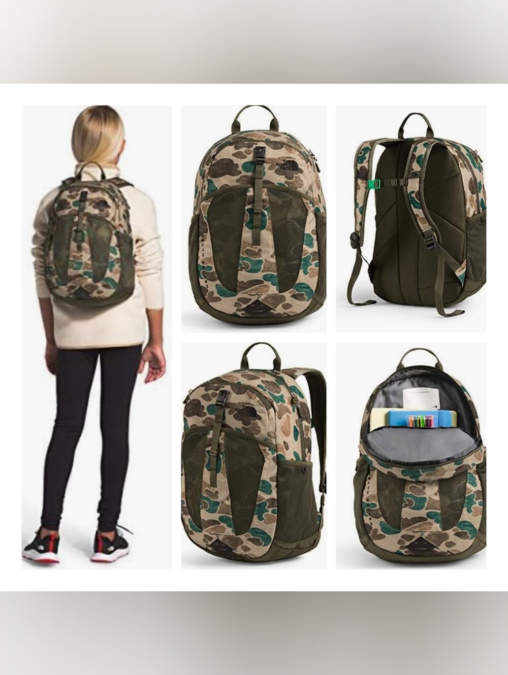 The North Face Camo Recon Squash Backpack 17L - Youth Backpack - Olive Green